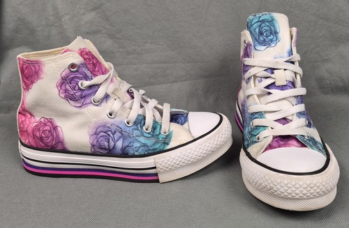 Converse High Top Platform Water Color Rose Kids Youth Sneakers Shoes Size 3