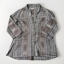 Yasuko Kurisaka Brown Striped Woven Cotton Button Jacket One Size Lagenlook