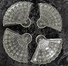 4 Vintage SNACK PLATES Fan Shape Pressed Glass  "Daisy & Button"