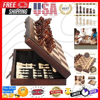 Magnetic Wooden Chess Set for Adults Kids 15'' Chess Board with Handmade Piec...