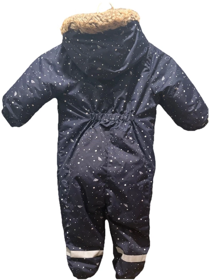 Traje de Nieve H&M Bebé 12-18M Azul Marino Estampado Espacial Forrado de Vellón Bunting Excelente Estado Foto 2 de 4