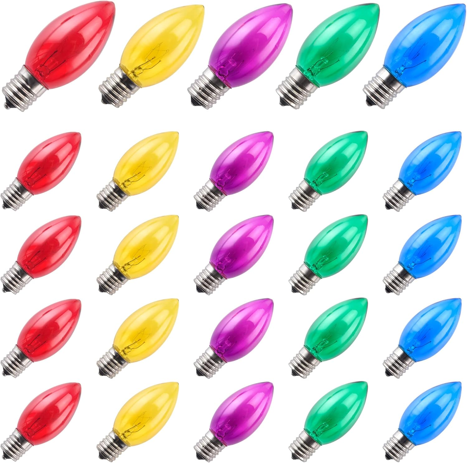 Colorful 25 Pack C9 Christmas Bulbs Replacement - Multicolor Incandescent Bulbs,