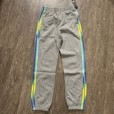 Adidas Kids Grey Jogger Sweatpants Rainbow Stripes Size L 14 16