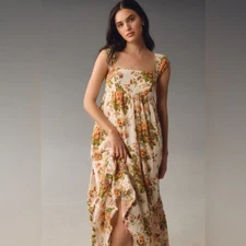 By Anthropologie Sleeveless Square-Neck Floral Maxi Dress Size Medium
