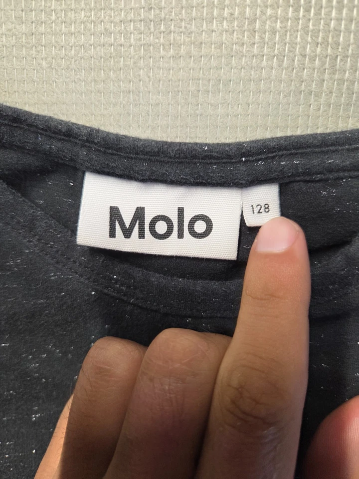Molo Long Sleeve T-Shirt Girls Sz 8 Black Glitter Print Crewneck Top Casual Wear - Image 2 of 4