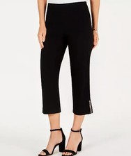 NWT JM COLLECTION Black Capri Pant Ponte Sz PM - Embellished Hems, Tummy Control