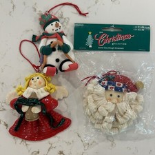 Vintage Clay Dough Christmas Ornaments Lot Of 3 Santa Angel Snowman 90s