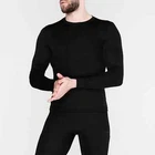 Mens Campri Sports Thermal Baselayer Undershirt Long Sleeve T-Shirt Top - Black