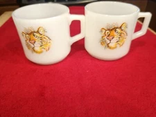 (2) 1960s Vintage Fire King Tony The Tiger Coffee Mugs Esso Exxon Advertisement