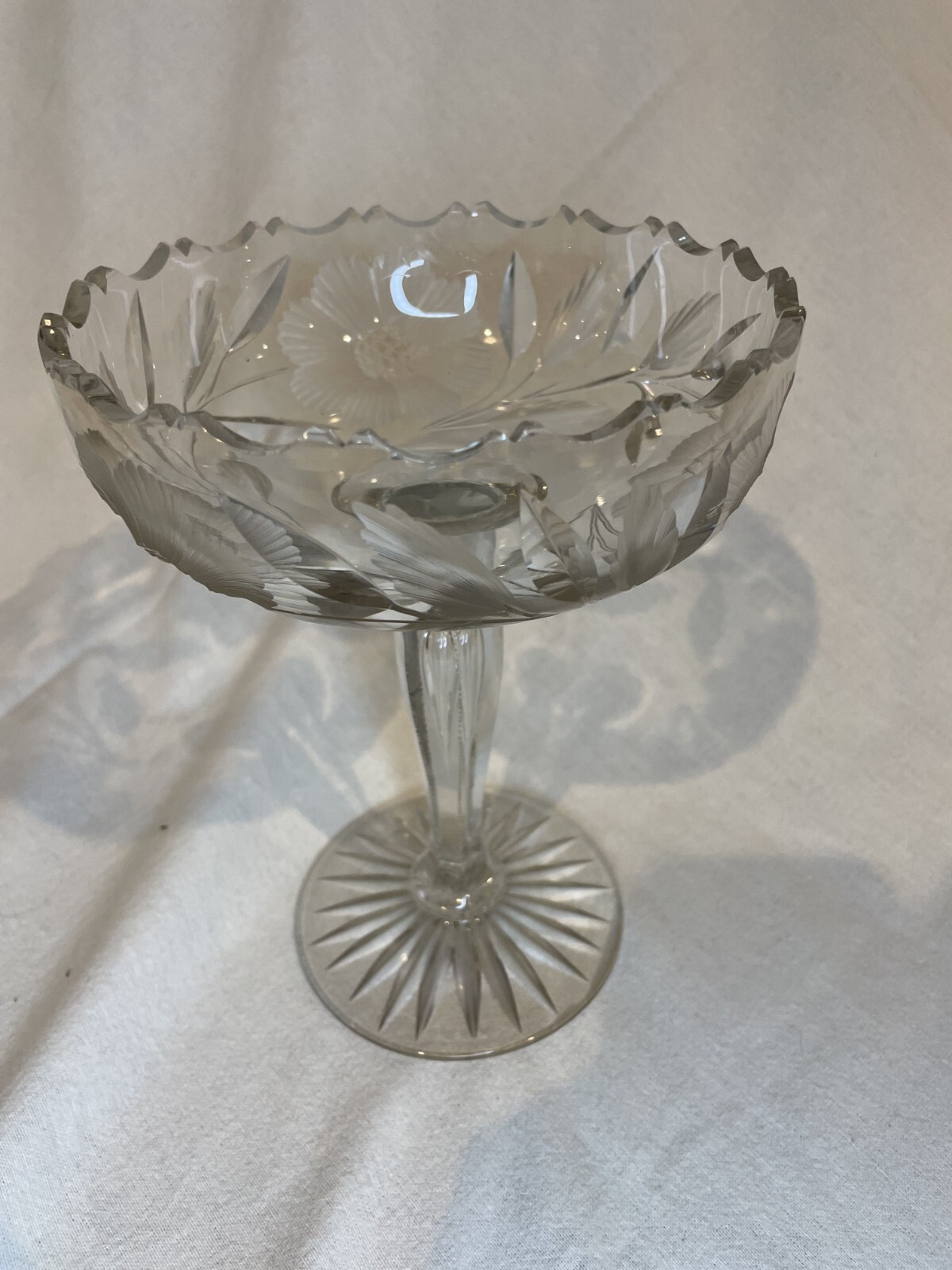 Vintage Floral Crystal Pedestal Bowl Compote Rare Find