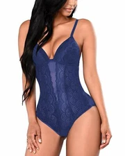 Black Sexy Lingerie for Women Teddy One Piece Lace Sheer Babydoll Bodysuit