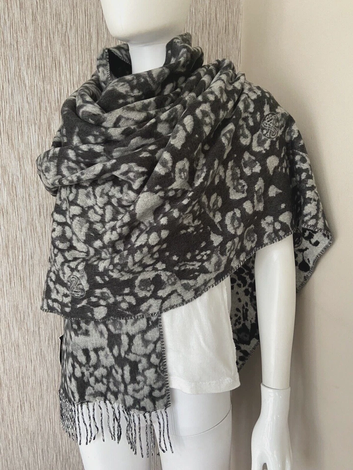 BiBA Reversible Estampado Leopardo con Flecos Bufanda Envolvente Nuevo Etiqueta - Imagen 3 de 4