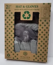 Winter Essential Hat & Gloves Made With Recycled Fibers ( Grey) New In Box