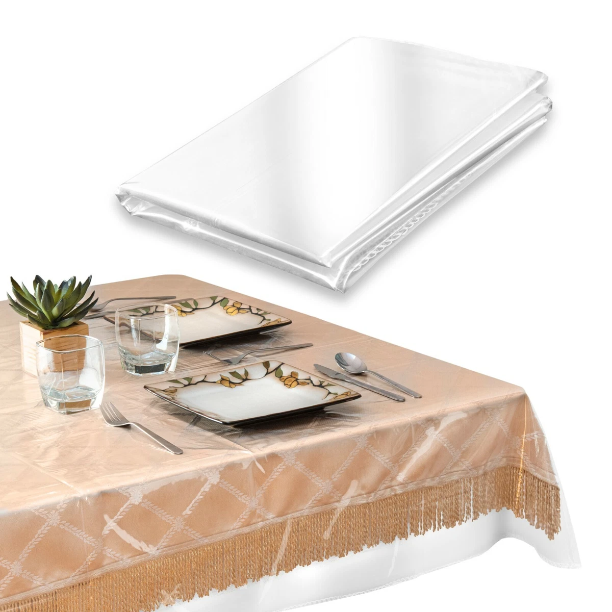 Crystal Clear Vinyl Tablecloth Protector Waterproof PVC Plastic