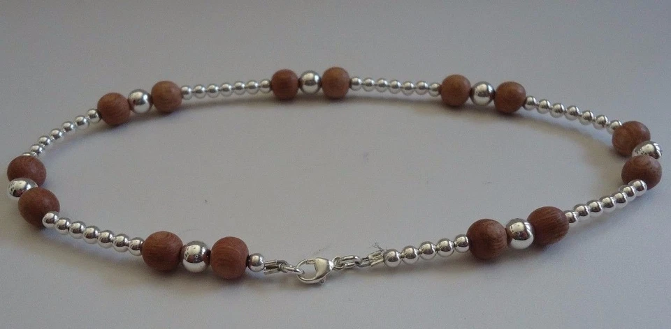 PULSERA TOBILLO PLATA ESTERLINA 925 CON SEMILLAS DE MADERA PIEDRAS PRECIOSAS / BLOQUEO LANGOSTA Foto 4 de 4