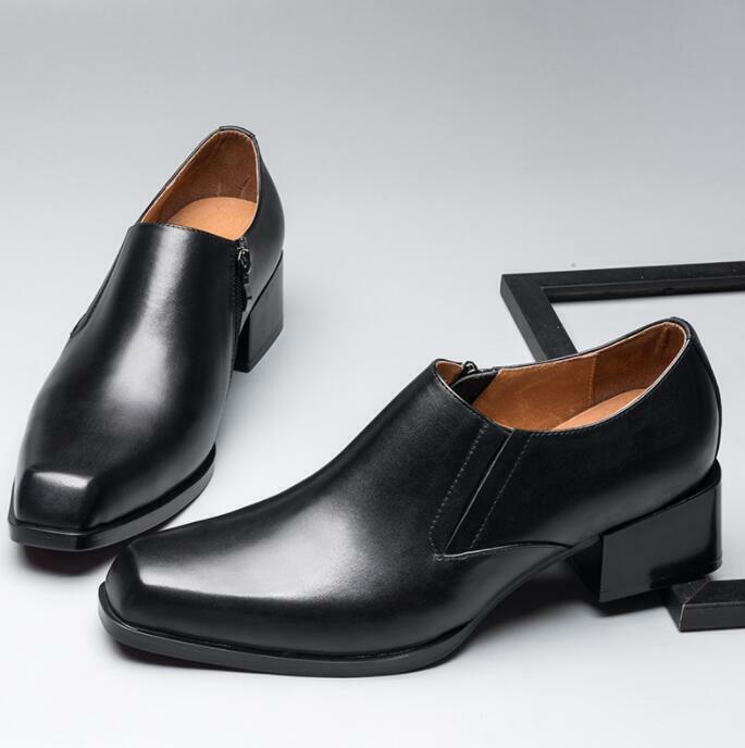Mens Pointy Toe Zip Business Chunky Party Dress Fomal Wedding Real Leather Shoes Mens Pointy Toe Zip Business Chunky Party Dress Fomal Wedding Real Leather Shoes