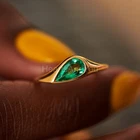 1ct Pear Cut Natural Green Emerald Solitaire 100% 14k SOLID Yellow Gold Ring
