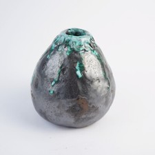 Studiokeramik Vase Handarbeit Signieret Lauflasur braun türkis ca. 12,5 cm hoch