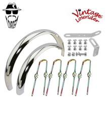 VINTAGE LOWRIDER 20" CLASSIC ADJUSTABLE CHROME FENDER W/NEON CAGE TWISTED BRACES