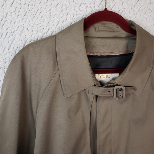 London Towne Trench Coat Mens 42 Khaki Plaid Lined Classiccore Rainwear - Picture 3 of 14