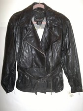 New Vintage Laurel Women Motorcycle Black 100% Leather Jacket Size 38 & Belt