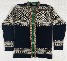 Vintage Nordic Sweater Nordstrikk Wool Pewter Clasp Black Norway Small 
