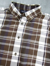 Roundtree  Yorke Men's Sz. XXL 2XL Button Down Long Slv Plaid Brown White