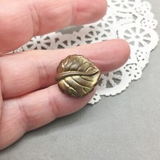 Antique Sewing Button Metal Leaf 3/4" Gilt Gold on Brass Overlay Shank