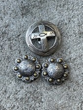 WESTERN SADDLE TACK Small Round Pair  1 CHRISTIAN CROSS CONCHO 1.25" screw back