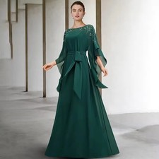 Customized Dark Green Mother of The Bride Dress Plus Size Puffy Half Sleeve Maxi