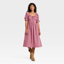 Women's Puff Elbow Sleeve Midi A-Line Dress - Universal