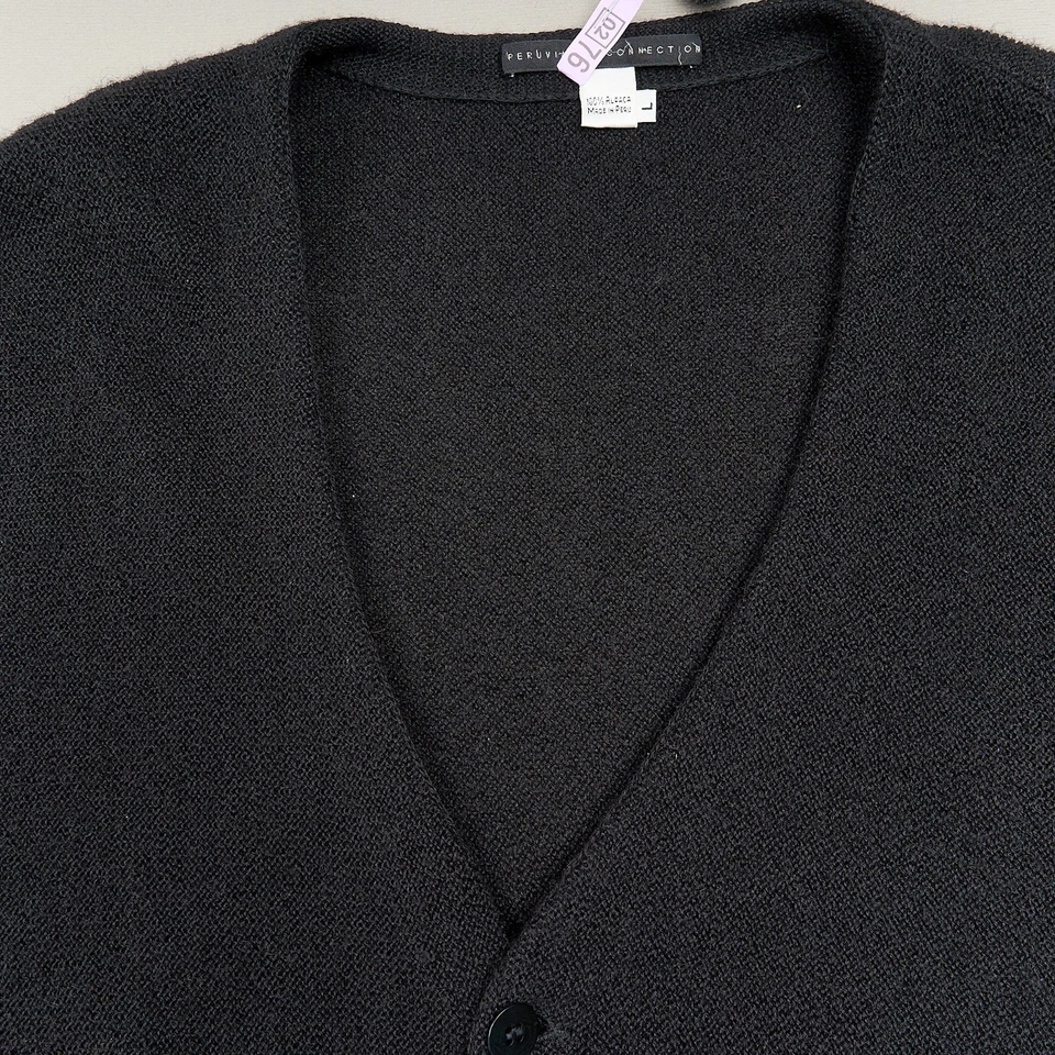 Peruvian Connection Alpaca Cardigan Sweater Men L Black V-Neck Pockets - Image 2 of 4