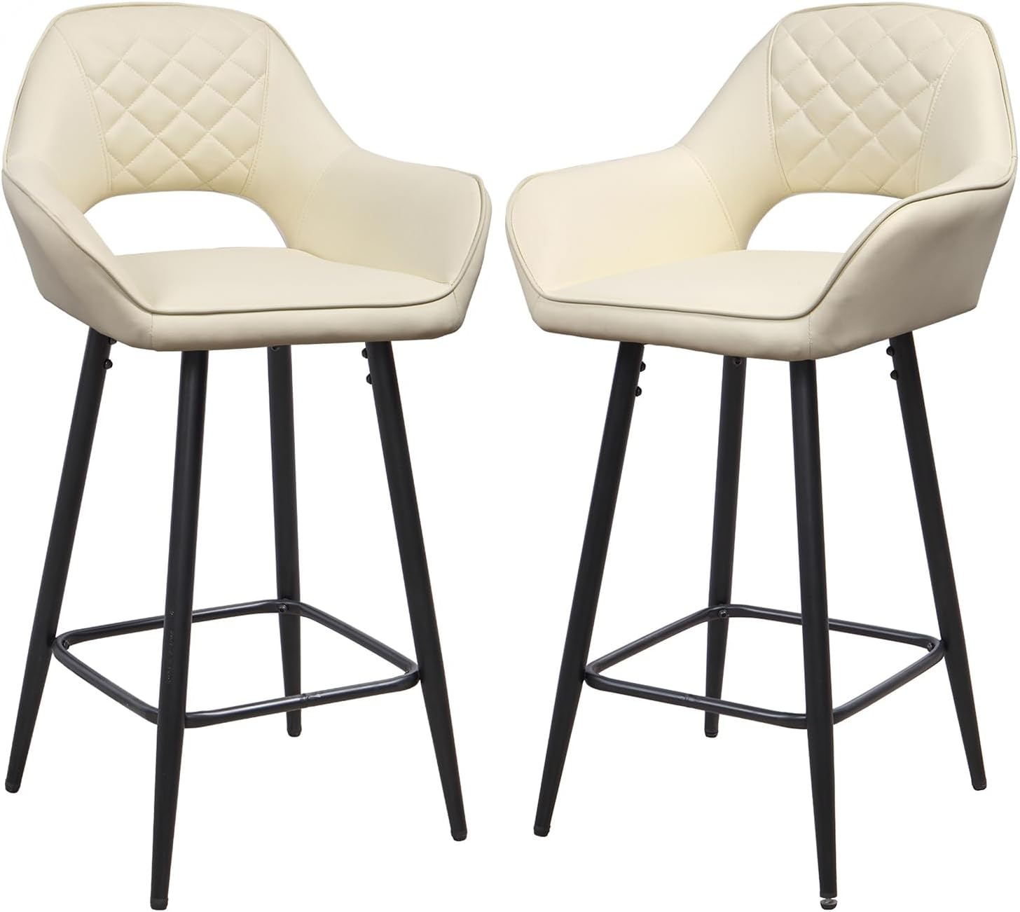 Bar Stools Set of 2 Counter Height Faux Leather Metal Legs Kitchen Grey Cafe Pub