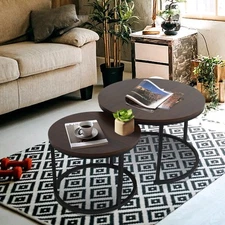 Modern Nesting Coffee Table Set Round Side End Tables w/ Metal Legs Living Room