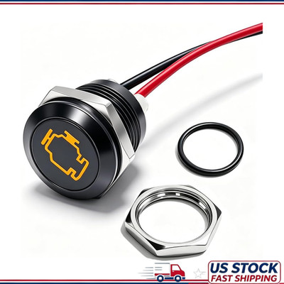 Black Oxide Metal 12V LED Indicator Light, 12mm 1/2 Yellow Check Engine Pilot Da