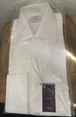 T.M. Lewin Men s Dress Shirt Luxury Twill White 16/35 New With Tags