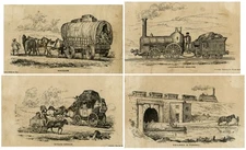 4 Antique Prints-Depictions of different means of transport-Anonymous-ca. 1840