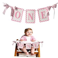 One High Chair Banner Girls - Pink Bow 1st Birthday Banner Girl Pink And White
