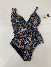 Gottex Asymmetrical Ruffle Surplice One Piece Swimsuit Women's size 12