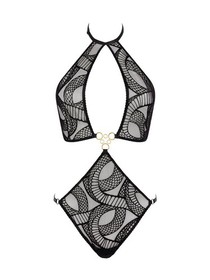 Aubade Boite a Desir Velvet Snake  Body Bodysuit Black Sexy One Size Lingerie