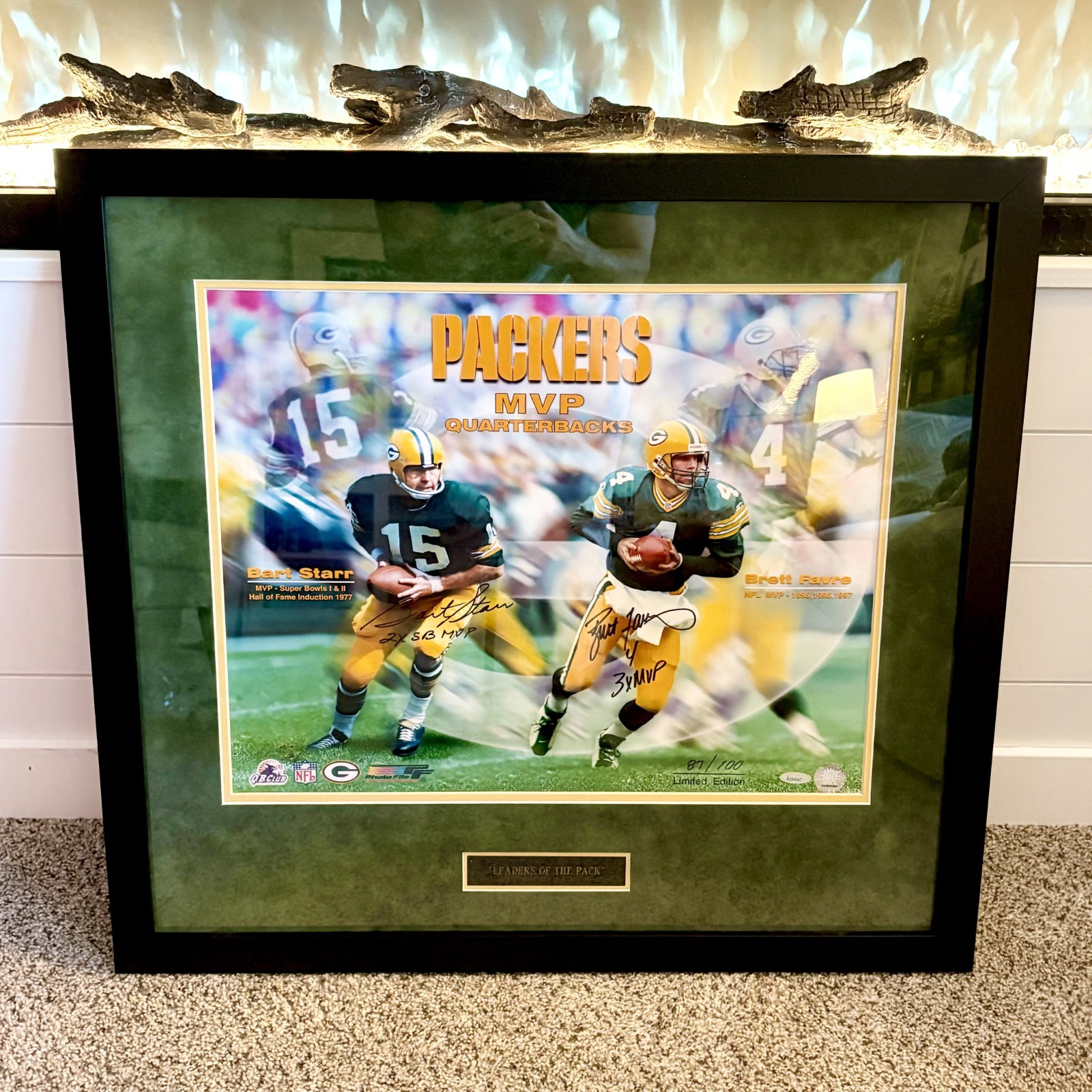 Bart Starr & Brett Favre Autographed Signed Green Bay Packers FRAMED 16X20 COA 