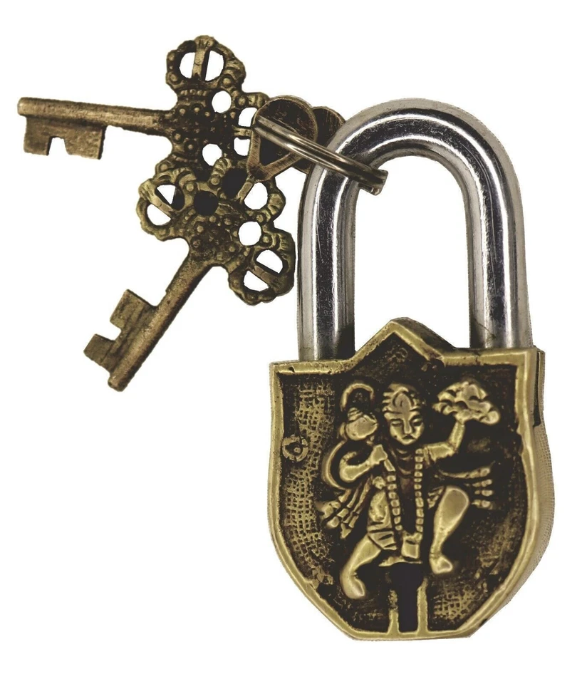 Lord Hanuman Design Padlock Victorian Style Handmade Brass Door Lock Home Décor - Image 2 of 4
