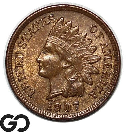 1907 Indian Head Cent Penny, Choice BU