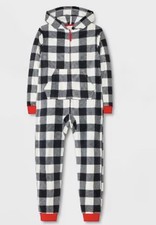 Kid’s Unisex Cat & Jack Hooded Onepiece Cozy Pajamas Black Check Size L(10/12)