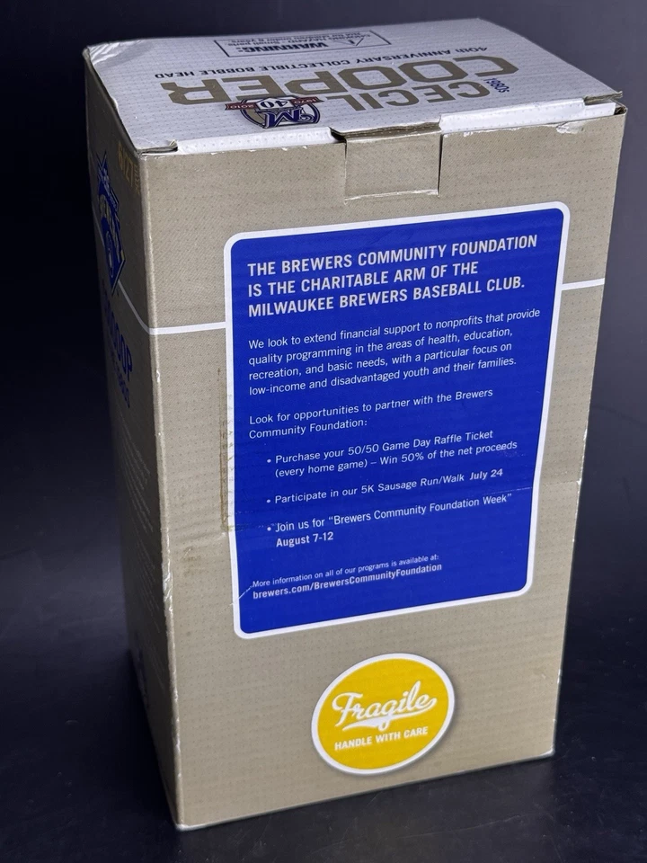 Vintage 2010 Milwaukee Brewers Cecil Cooper Pin Stripe Bobblehead / New In Box - Image 4 of 4