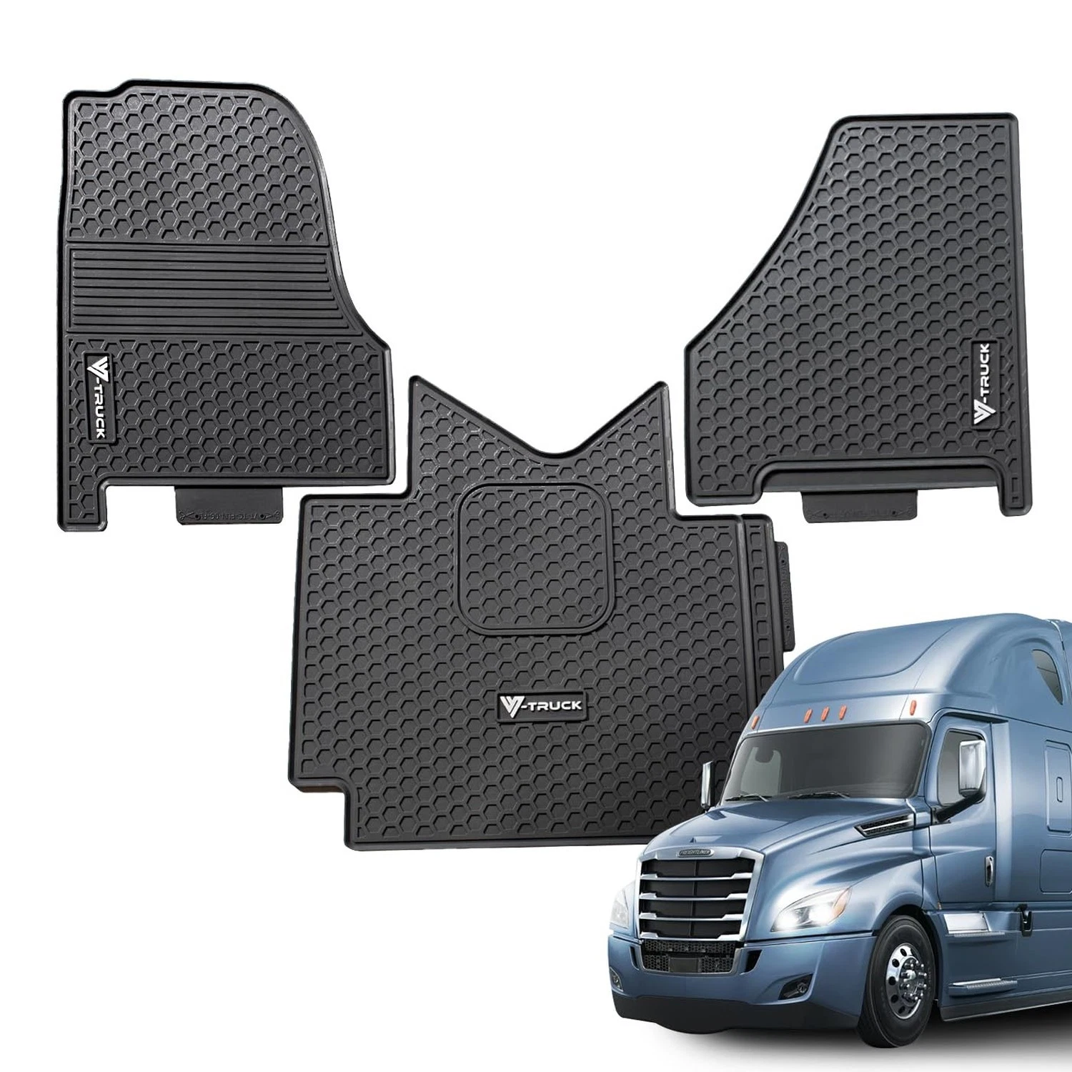 3-Piece Rubber Floor Mat Set – Compatible with Freightliner Cascadia 116 &