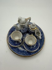 Vintage Doll House Mini Porcelain China Blue White Tea Set 10 Piece