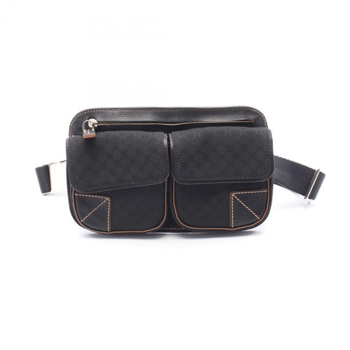 CELINE Macadam Waist Crossbody Belt Bag canvas leather Black Brown Used Women