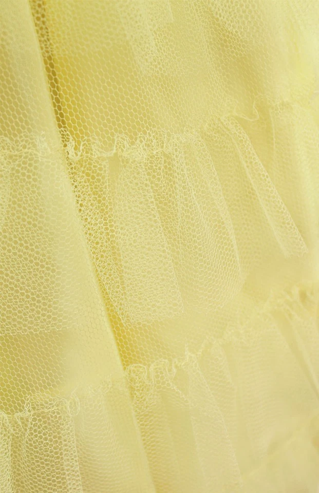 50s Prom Dress XS Vintage Yellow Tulle Strapless Tiered Cupcake Wedding Gown - Image 4 of 4