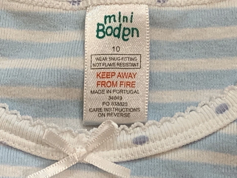 Mini Boden Niñas Talla 10 Azul Blanco Rayas Pijama Top Lunares Borde Algodón Foto 3 de 3
